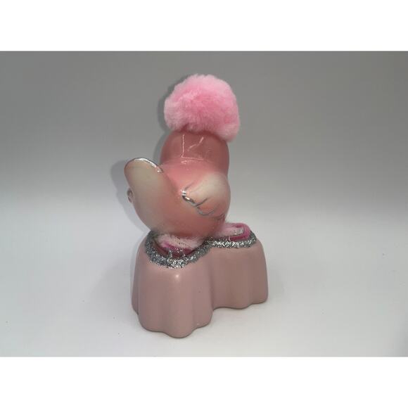 Vintage Pink Ceramic Bird Valentine Day Pink Heart Poofy Hat Fur Princess OOAK - Picture 15 of 16